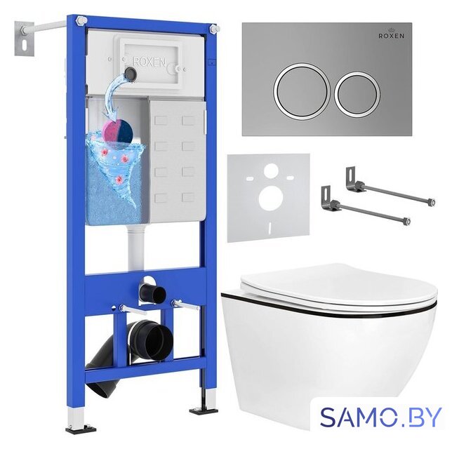 Унитаз подвесной Roxen Antares Black в комплекте с инсталляцией StounFix Dual Fresh 6 в 1 964670 (кнопка: хром матовый) - Изображение №1 — Интернет-магазин samo.by