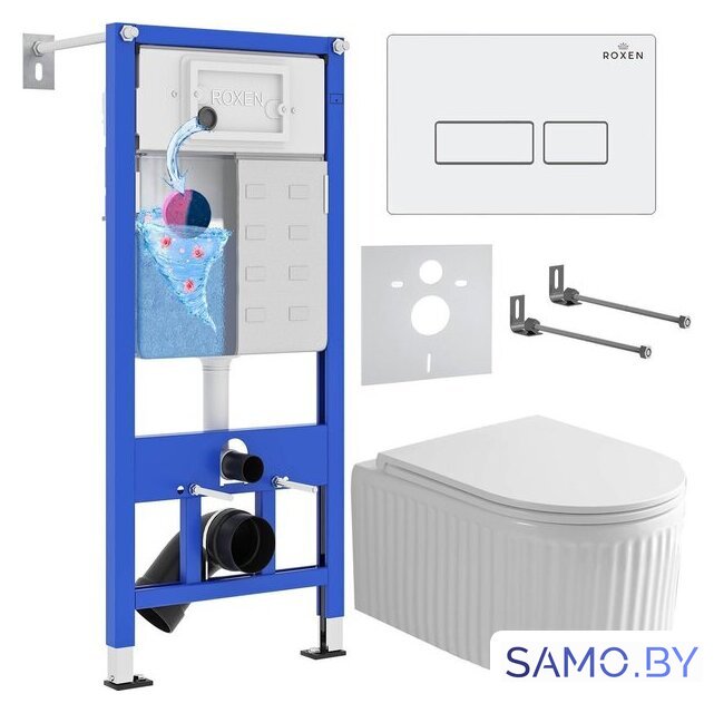 Унитаз подвесной Roxen Royal Matt в комплекте с инсталляцией StounFix Dual Fresh 6 в 1 968203 (кнопка: белый) - Изображение №1 — Интернет-магазин samo.by