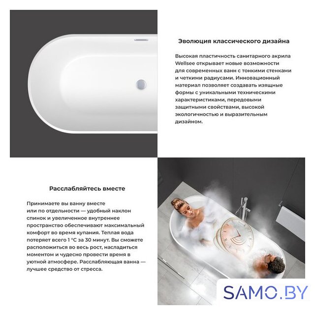 Ванна Wellsee Shell 170x75 28170303R (отдельностоящая ванна белый глянец, экран, ножки, сифон-автомат матовый черный) - Изображение №5 — Интернет-магазин samo.by