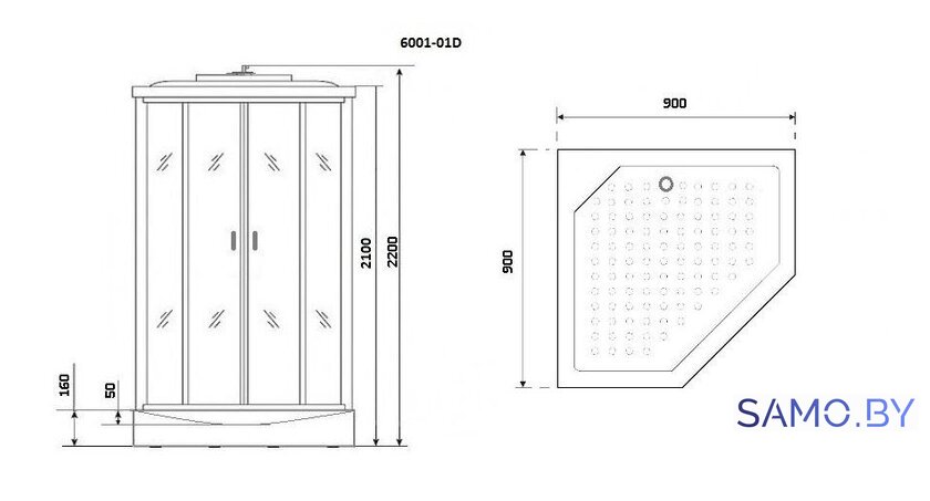 Душевая кабина Niagara NG-6001-01D 90x90x220 (прозрачное стекло) - Изображение №3 — Интернет-магазин samo.by