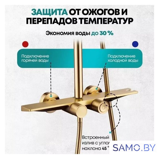 Душевая система  Grocenberg GB7038 (золото матовый) - Изображение №11 — Интернет-магазин samo.by