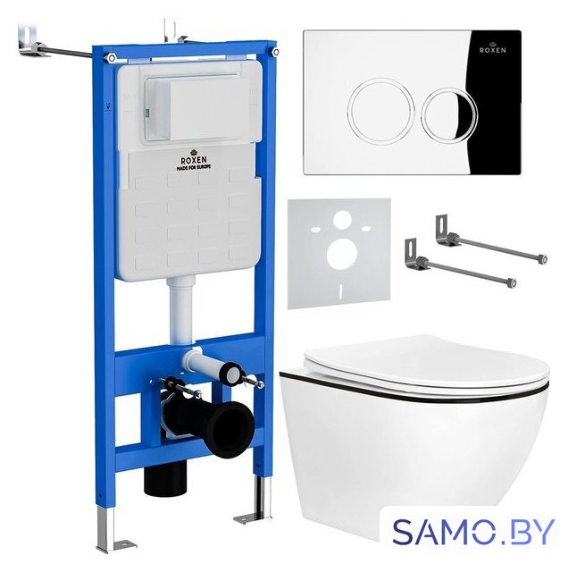 Унитаз подвесной Roxen Antares Black в комплекте с инсталляцией StounFix Dual Fresh 6 в 1 964658 (кнопка: хром глянец) - Изображение №1 — Интернет-магазин samo.by