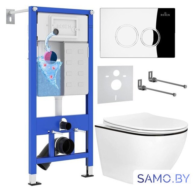 Унитаз подвесной Roxen Antares Black в комплекте с инсталляцией StounFix Dual Fresh 6 в 1 964658 (кнопка: хром глянец) - Изображение №2 — Интернет-магазин samo.by