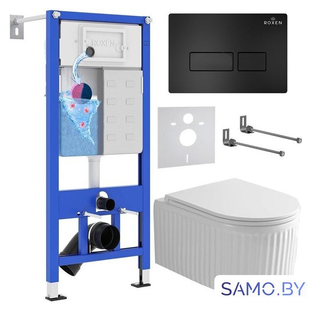 Унитаз подвесной Roxen Royal Matt в комплекте с инсталляцией StounFix Dual Fresh 6 в 1 968211 (кнопка: черный) - Изображение №1 — Интернет-магазин samo.by