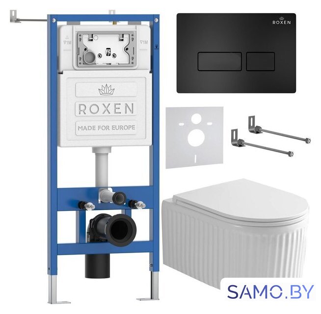 Унитаз подвесной Roxen Royal Matt в комплекте с инсталляцией StounFix Dual Fresh 6 в 1 968211 (кнопка: черный) - Изображение №2 — Интернет-магазин samo.by