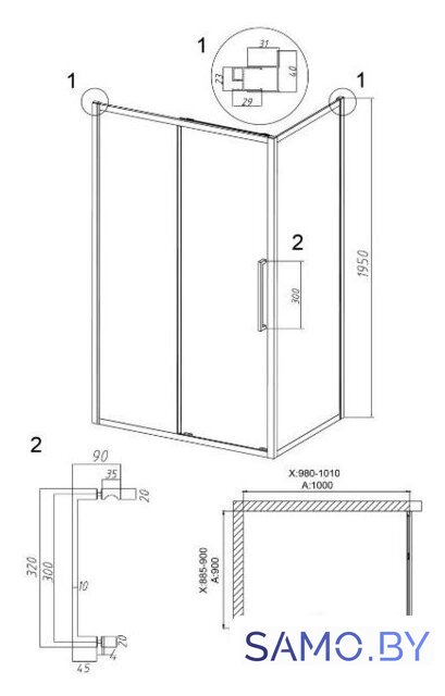 Душевой уголок Grossman Cosmo 100x90x195 120.K33.02.1090.21.00 (черный матовый/прозрачное стекло) - Изображение №10 — Интернет-магазин samo.by
