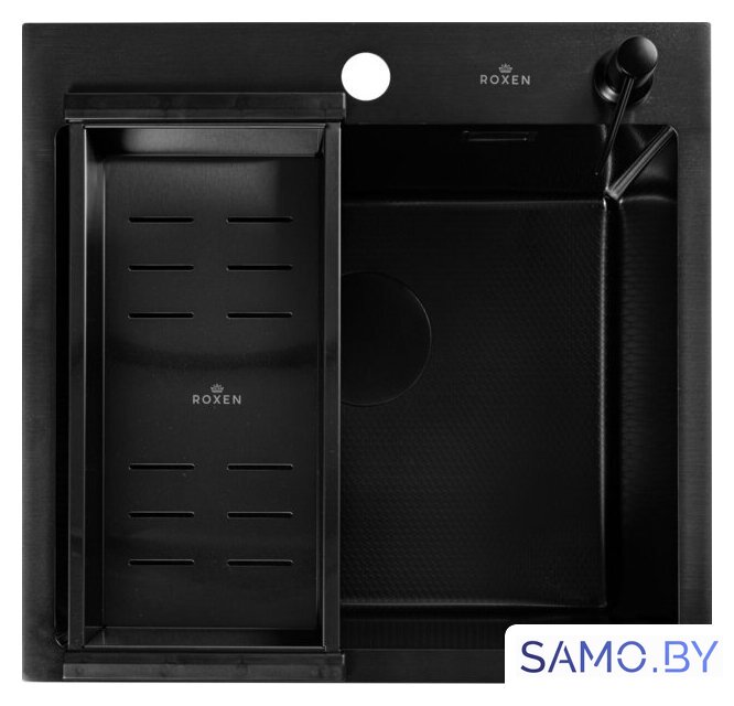 Кухонная мойка Roxen Snake 560220-50-BS (50*48) PVD графит/текстурная поверхность (с коландером и дозатором) - Изображение №7 — Интернет-магазин samo.by