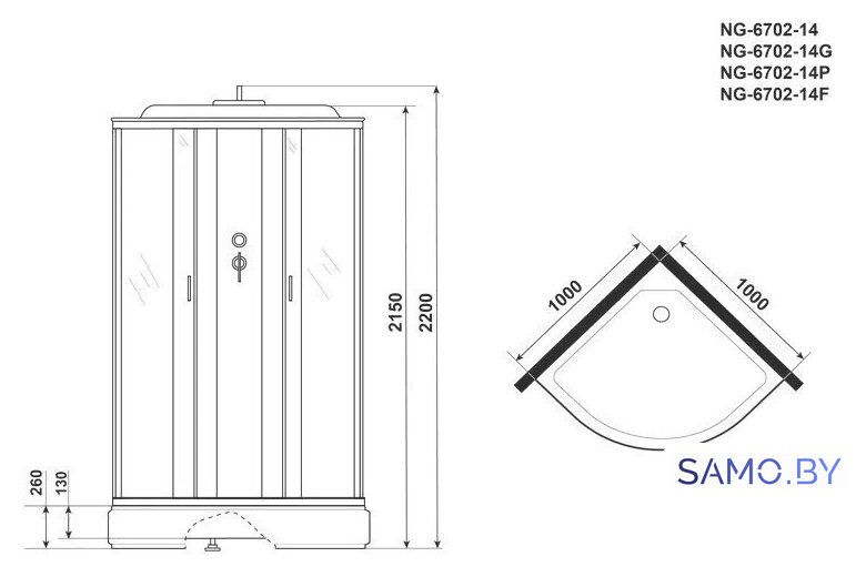 Душевая кабина Niagara NG-6702-14G 100x100x215 - Изображение №4 — Интернет-магазин samo.by