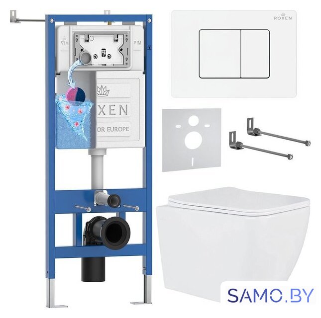 Унитаз подвесной Roxen Cube Tornado в комплекте с инсталляцией StounFix Dual Fresh 6 в 1 868628 (кнопка: брашированное золото матовая) - Изображение №1 — Интернет-магазин samo.by