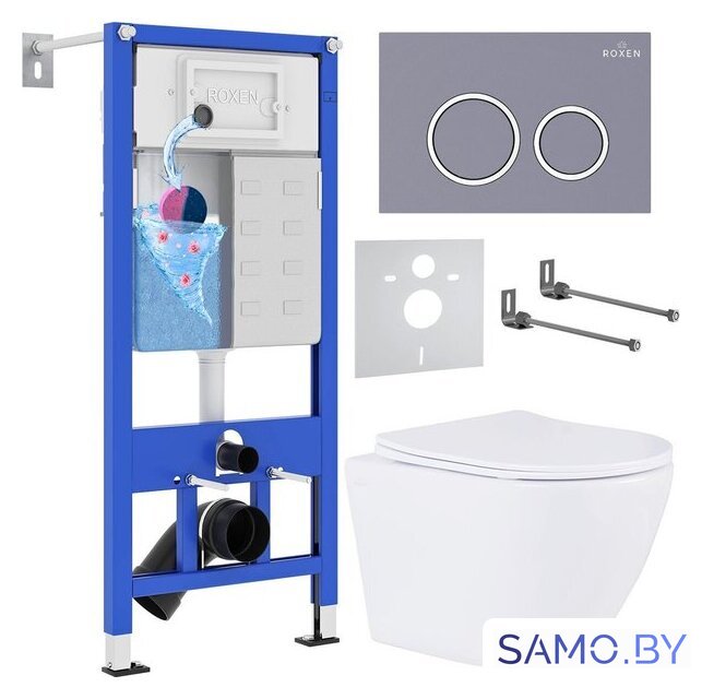 Унитаз подвесной Roxen Antares 530185-01 в комплекте с инсталляцией StounFix Dual Fresh 6 в 1 966051 (кнопка: серый бетон) - Изображение №1 — Интернет-магазин samo.by