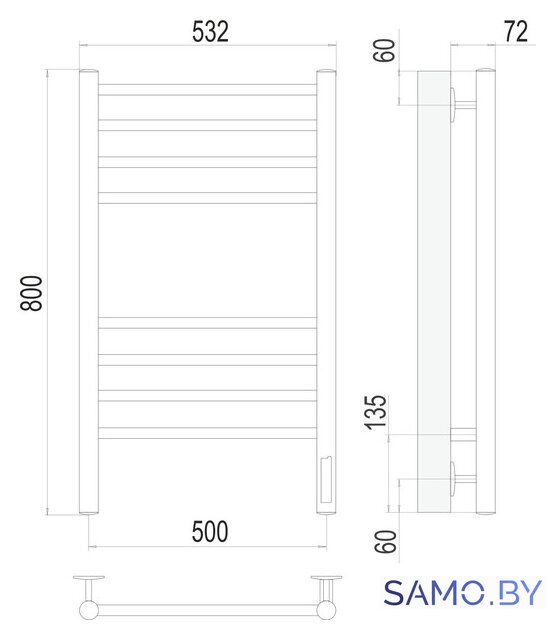 Полотенцесушитель TERMINUS Аврора П8 500x800 КС 9003 электро (белый) - Изображение №3 — Интернет-магазин samo.by