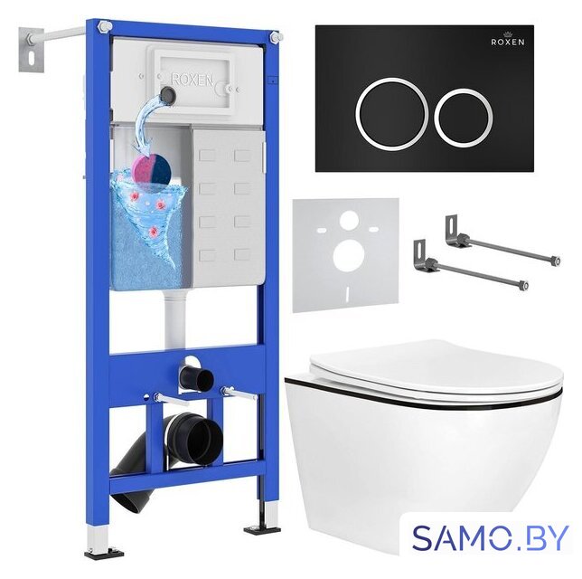 Унитаз подвесной Roxen Antares Black в комплекте с инсталляцией StounFix Dual Fresh 6 в 1 964643 (кнопка: черный матовый) - Изображение №2 — Интернет-магазин samo.by