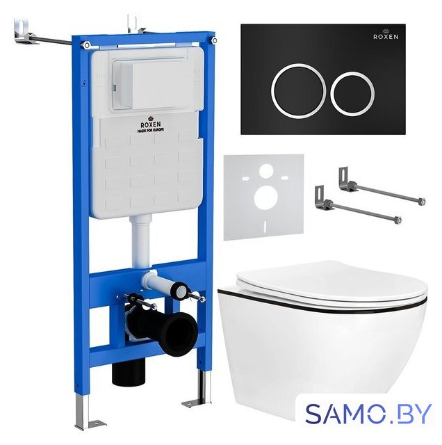 Унитаз подвесной Roxen Antares Black в комплекте с инсталляцией StounFix Dual Fresh 6 в 1 964643 (кнопка: черный матовый) - Изображение №1 — Интернет-магазин samo.by