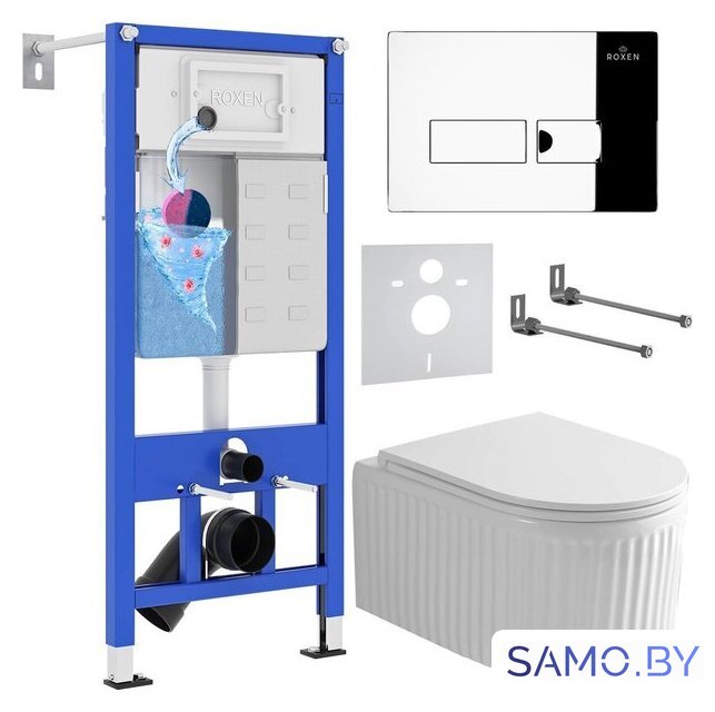 Унитаз подвесной Roxen Royal Matt в комплекте с инсталляцией StounFix Dual Fresh 6 в 1 968213 (кнопка: хром глянцевый) - Изображение №1 — Интернет-магазин samo.by