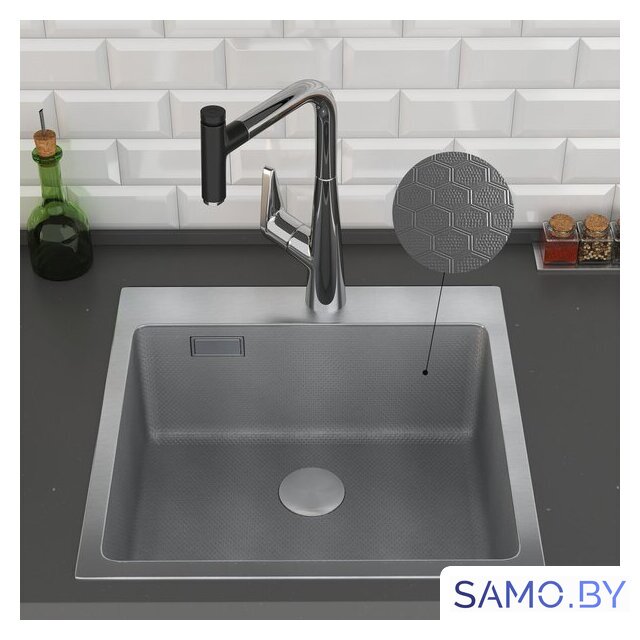Кухонная мойка Roxen Snake 560220-50-S (50*48) сатин/текстурная поверхность (с коландером и дозатором) - Изображение №3 — Интернет-магазин samo.by