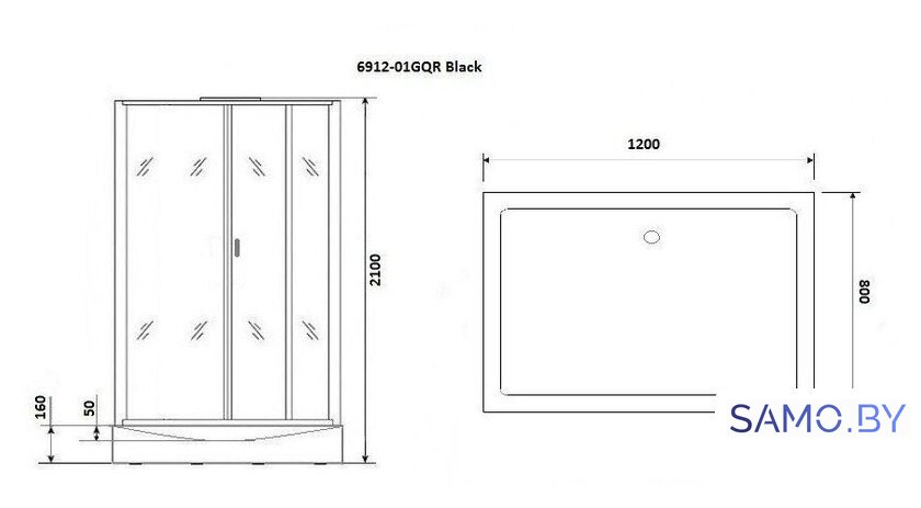 Душевая кабина Niagara NG-6912-01GQR BLACK 120x80x210 (тонированное стекло) - Изображение №3 — Интернет-магазин samo.by