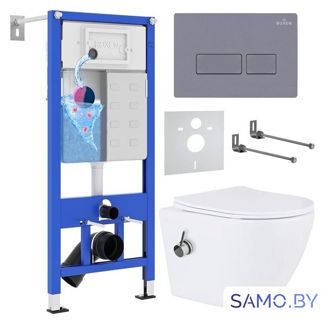 Унитаз подвесной Roxen Antares Bidet в комплекте с инсталляцией StounFix Dual Fresh 6 в 1 966821 (кнопка: серый гранит) - Изображение №1 — Интернет-магазин samo.by