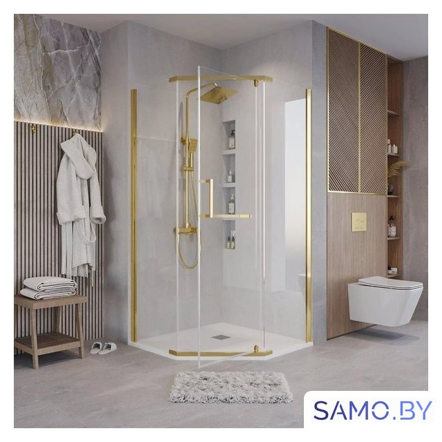 Душевой уголок Grossman Pragma 90x90x195 302.K33.03.9090.32.00 (золото сатин/прозрачное стекло) - Изображение №7 — Интернет-магазин samo.by
