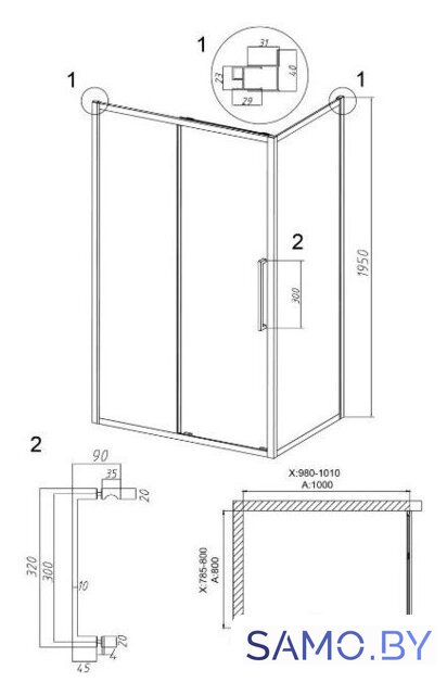 Душевой уголок Grossman Cosmo 100x80x195 120.K33.02.1080.42.00 (графит сатин/прозрачное стекло) - Изображение №10 — Интернет-магазин samo.by