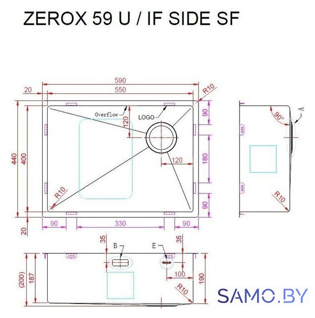 Кухонная мойка ZorG Zerox 59 U / IF Side SF Zurinox PVD Gunblack - Изображение №4 — Интернет-магазин samo.by