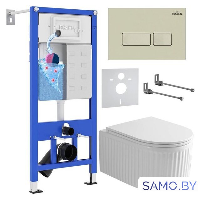 Унитаз подвесной Roxen Royal Matt в комплекте с инсталляцией StounFix Dual Fresh 6 в 1 968222 (кнопка: пастель бежевый) - Изображение №1 — Интернет-магазин samo.by