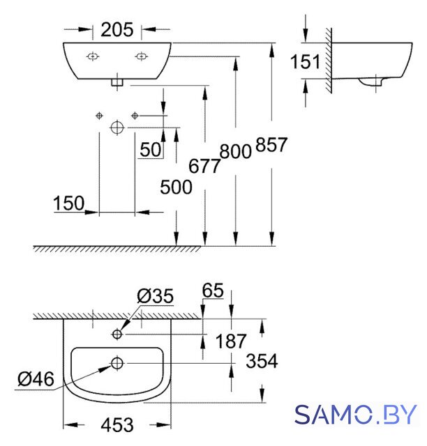 Умывальник Grohe 39424000 45.3x35.4 - Изображение №4 — Интернет-магазин samo.by