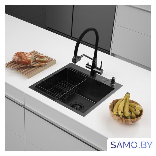 Кухонная мойка ARFEKA ECO AR мойка 500*500, коландер F, дозатор BLACK DECOR VOLCANIC - Изображение №1 — Интернет-магазин samo.by