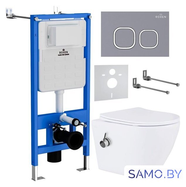 Унитаз подвесной Roxen Antares Bidet в комплекте с инсталляцией StounFix Dual Fresh 6 в 1 966430 (кнопка: серый бетон) - Изображение №1 — Интернет-магазин samo.by