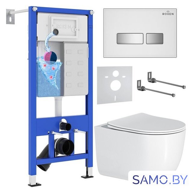 Унитаз подвесной Roxen Vortex Tornado в комплекте с инсталляцией StounFix Dual Fresh 6 в 1 964605 (кнопка: белое стекло) - Изображение №1 — Интернет-магазин samo.by