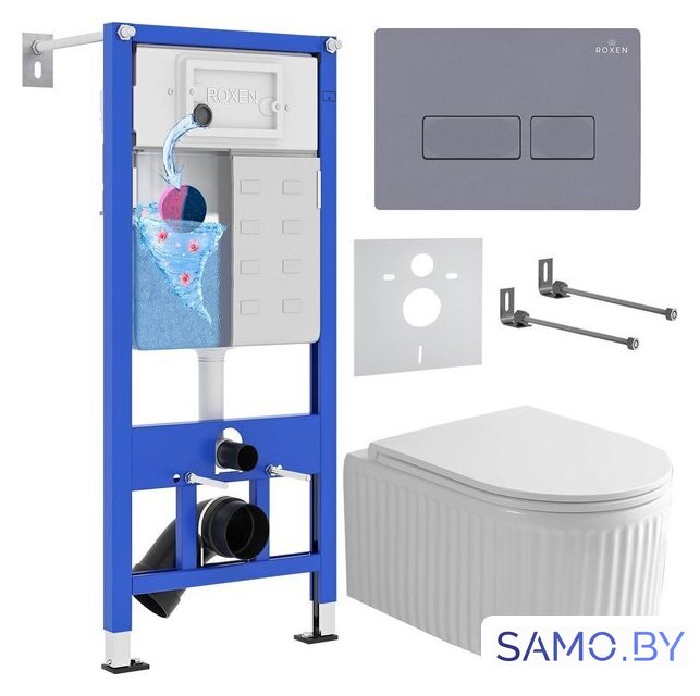 Унитаз подвесной Roxen Royal Matt в комплекте с инсталляцией StounFix Dual Fresh 6 в 1 968226 (кнопка: серый бетон) - Изображение №1 — Интернет-магазин samo.by