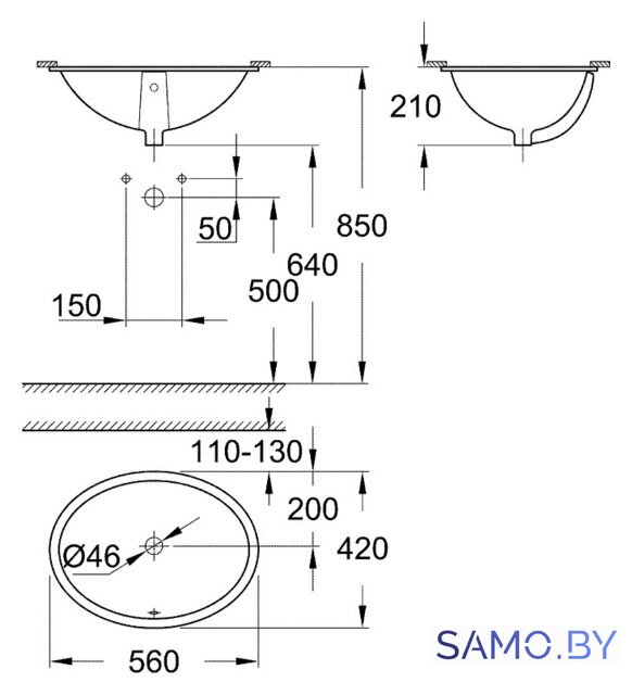 Умывальник Grohe 39423000 56x42 - Изображение №4 — Интернет-магазин samo.by