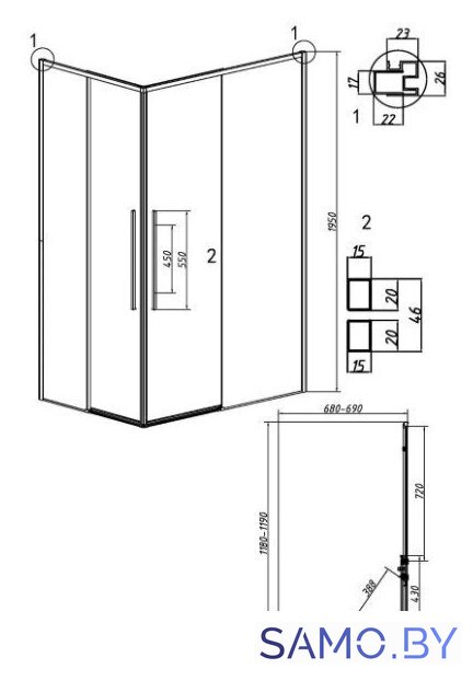 Душевой уголок Grossman Galaxy 120x70x195 300.K33.01.1270.21.10 (черный матовый/тонированное стекло) - Изображение №11 — Интернет-магазин samo.by