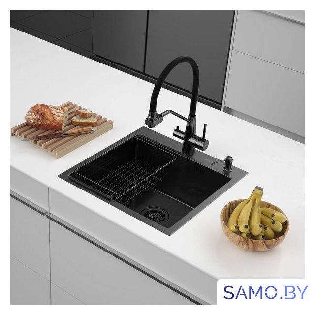 Кухонная мойка ARFEKA ECO AR мойка 500*500, коландер F, дозатор BLACK DECOR MILLET - Изображение №1 — Интернет-магазин samo.by