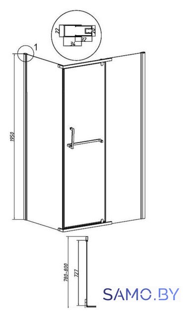Душевая стенка Grossman Pragma 80x195 200.K33.03.80.32.00 (золото сатин/стекло прозрачное) - Изображение №5 — Интернет-магазин samo.by