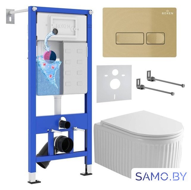 Унитаз подвесной Roxen Royal Matt в комплекте с инсталляцией StounFix Dual Fresh 6 в 1 968227 (кнопка: брашированное золото) - Изображение №1 — Интернет-магазин samo.by