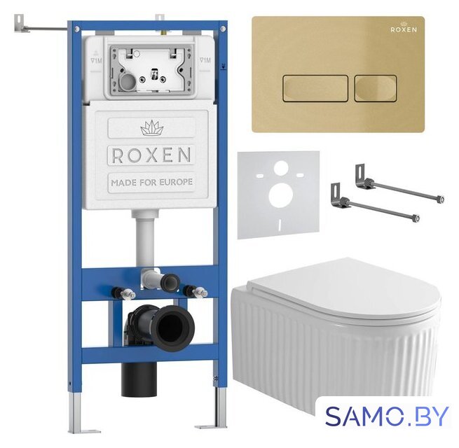 Унитаз подвесной Roxen Royal Matt в комплекте с инсталляцией StounFix Dual Fresh 6 в 1 968227 (кнопка: брашированное золото) - Изображение №2 — Интернет-магазин samo.by