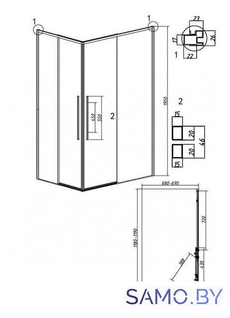 Душевой уголок Grossman Galaxy 120x70x195 300.K33.01.1270.32.00 (золото сатин/прозрачное стекло) - Изображение №10 — Интернет-магазин samo.by