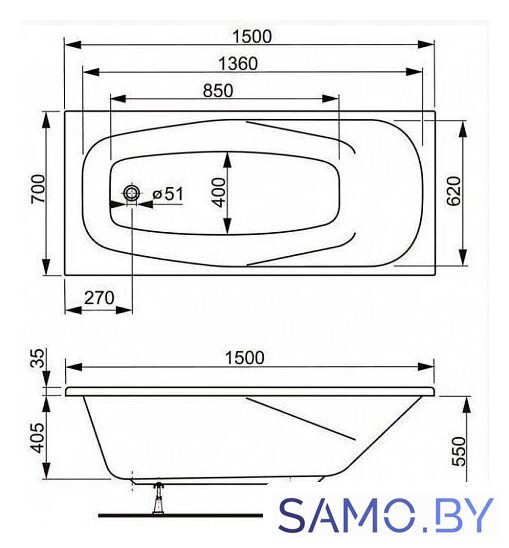 Ванна VagnerPlast Aronia 150х70 (с каркасом) - Изображение №4 — Интернет-магазин samo.by