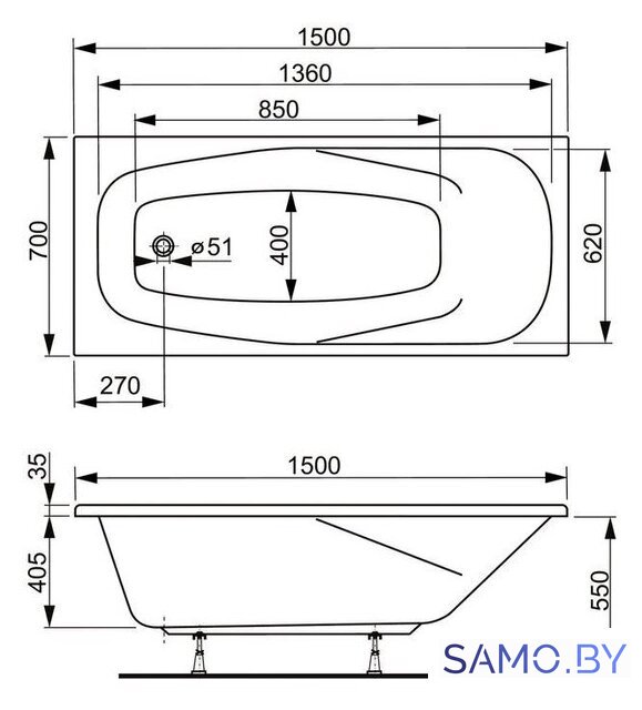 Ванна VagnerPlast Aronia 150х70 (с каркасом) - Изображение №3 — Интернет-магазин samo.by