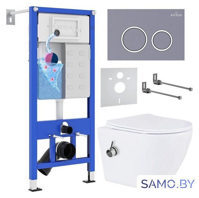 Унитаз подвесной Roxen Antares Bidet в комплекте с инсталляцией StounFix Dual Fresh 6 в 1 966135 (кнопка: серый бетон) - Изображение №1 — Интернет-магазин samo.by