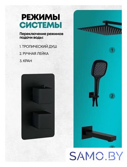 Душевая система  Grocenberg GB5050 с термостатом (черный матовый) - Изображение №5 — Интернет-магазин samo.by