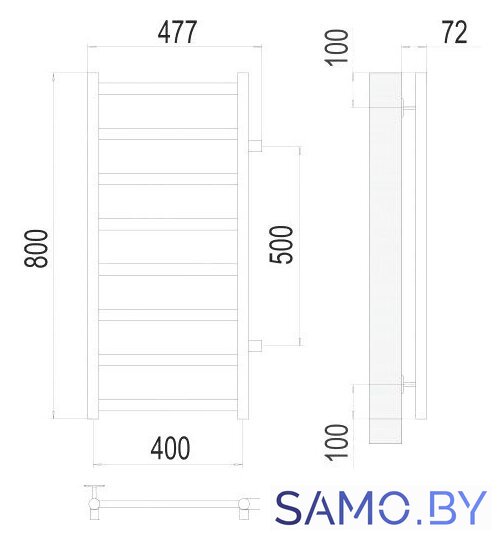 Полотенцесушитель TERMINUS Аврора П8 400x800 бп 500 (хром) - Изображение №3 — Интернет-магазин samo.by
