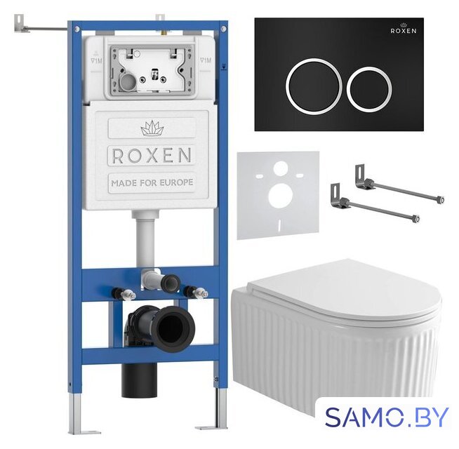 Унитаз подвесной Roxen Royal Matt в комплекте с инсталляцией StounFix Dual Fresh 6 в 1 968231 (кнопка: черный) - Изображение №2 — Интернет-магазин samo.by