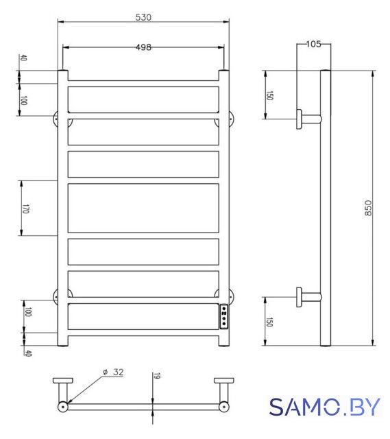 Полотенцесушитель Roxen Caspia BK-109W-8T 11070-5385B (черный) - Изображение №6 — Интернет-магазин samo.by