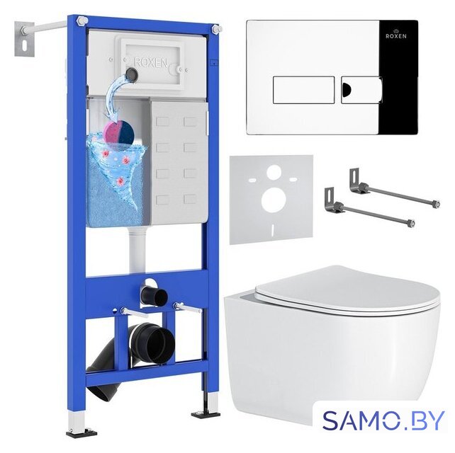 Унитаз подвесной Roxen Vortex Tornado в комплекте с инсталляцией StounFix Dual Fresh 6 в 1 964514 (кнопка: хром глянец) - Изображение №1 — Интернет-магазин samo.by