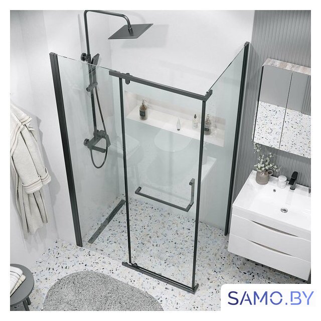 Душевая стенка Grossman Pragma 90x195 200.K33.03.90.21.00 (черный матовый,стекло прозрачное) - Изображение №4 — Интернет-магазин samo.by