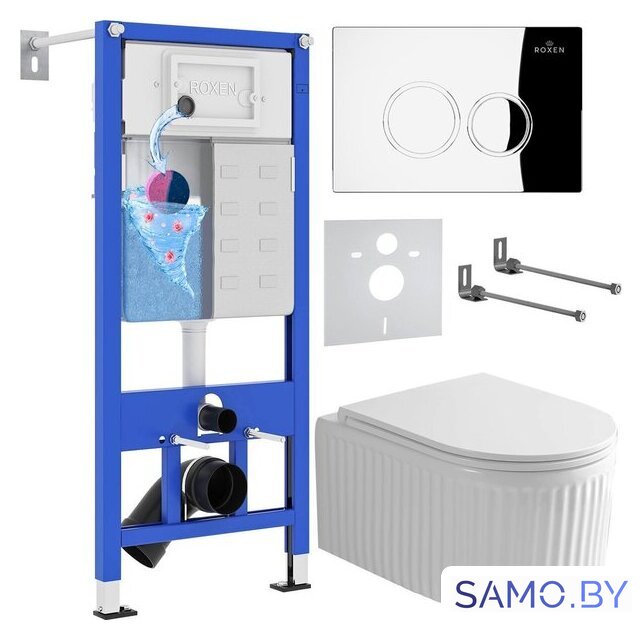 Унитаз подвесной Roxen Royal Matt в комплекте с инсталляцией StounFix Dual Fresh 6 в 1 968245 (кнопка: хром глянцевый) - Изображение №1 — Интернет-магазин samo.by