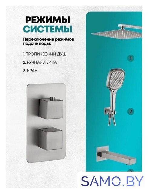 Душевая система  Grocenberg GB5050 с термостатом (никель) - Изображение №5 — Интернет-магазин samo.by