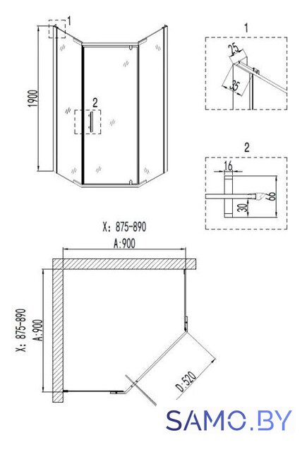 Душевой уголок Niagara NG-6605-08 90x90x190 - Изображение №6 — Интернет-магазин samo.by