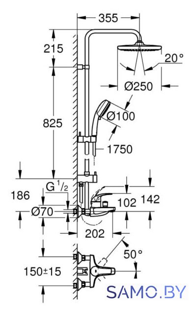 Душевая система  Grohe Tempesta Cosmopolitan System 250 26674000 - Изображение №4 — Интернет-магазин samo.by